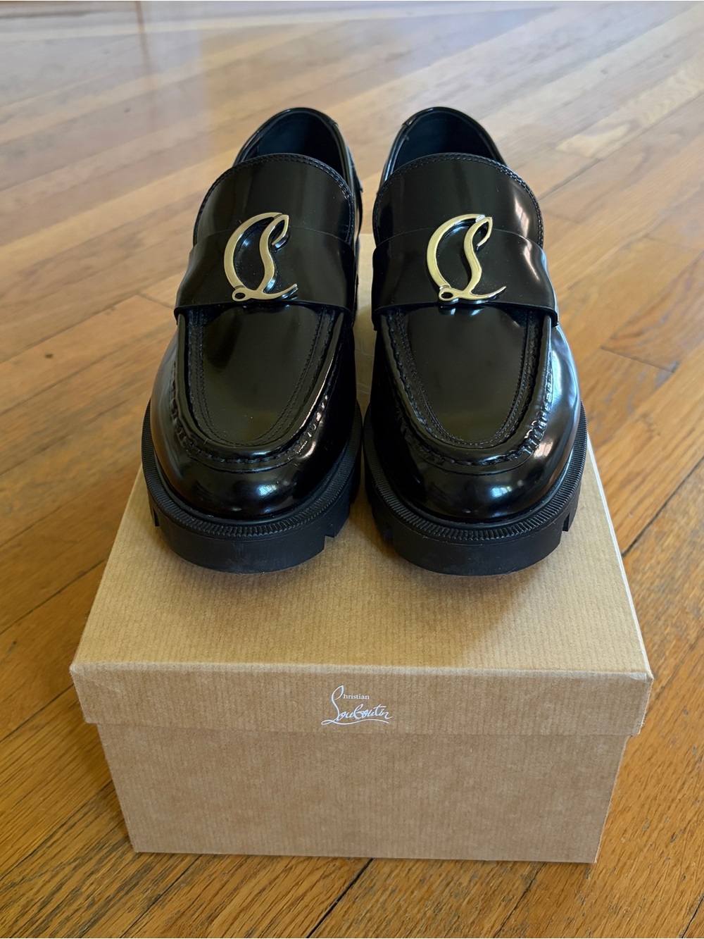 Christian Louboutin CL Moc Lug Sole, black leather patent, 36 / 6